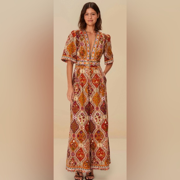 FARM RIO Multicolor Romantic Nature Jumpsuit Size Large